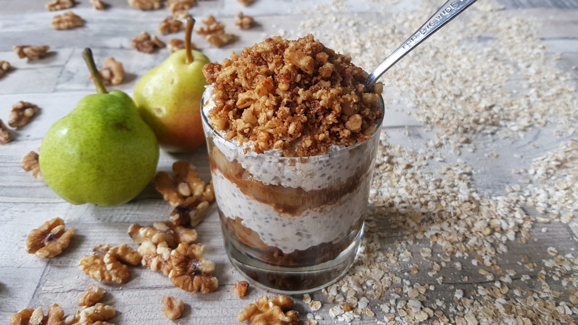 Maple-Pear Overnight Oats With A Crunchy Spiced Nut Topping